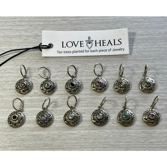 Love Heals Blue Zircon DECEMBER Birthstone Round White Bronze Charm LH93 - Picture 1 of 8